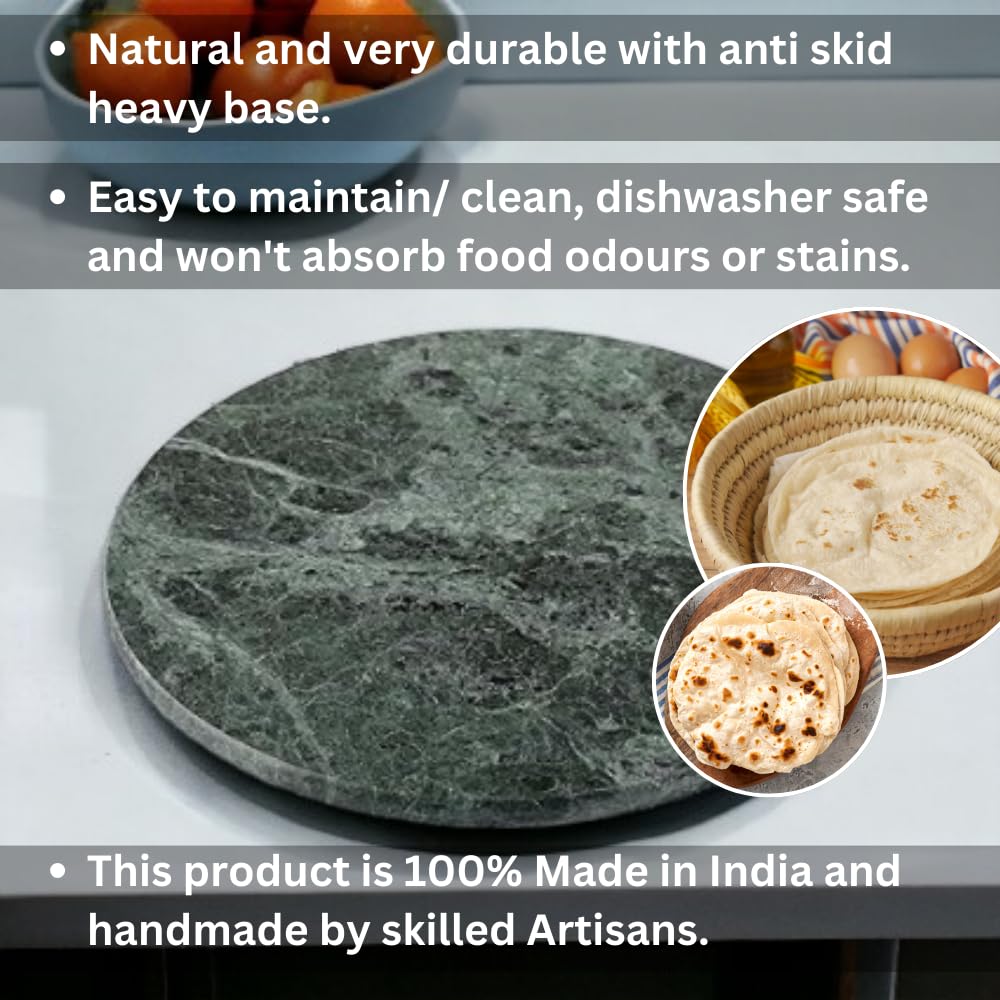 Green Marble Chakla 9 Inch - Rolling Pin Board | Roti Maker - Phulka Maker | Chapati Maker For Home & Kitchen - Full Finished Marble Roti Maker Kitchen Utensil