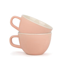 Large Ceramic Coffee Cup Set Of 2 - Pink, 300ml Each | Cappuccino Cup With Glossy Finish - Large Ceramic Coffee Cup | Premium Stoneware Coffee Cup - Microwave Safe