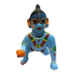Ashtadhatu Brass Laddu Gopal Idol, Blue Gopal Ji, Brass, Blue, Idol - 10 Inch, Baby Krishna Statue, Handmade, Home Décor, Occasion, For Home, Workplace, Office, Desk, Gifts Etc