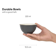 Ceramic Japandi Veg Bowls Set Of 6 For Dinner - 220ml Each, Grey White | Katori Set Of 6 - Premium Stoneware | Ceramic Bowls Set Of 6 - Dessert Bowl Set With Glossy Finish | Ice Cream Bowls
