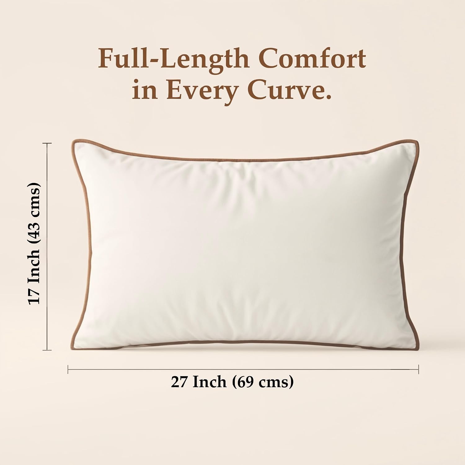 Soft Microfiber Pillows With Premium Mocha Brown Piping, Bed Pillow - 17x27 Inch | Comfortable & Supportive Sleeping Pillows Set, Versatile Use, Any Bedroom Décor - Set Of 2