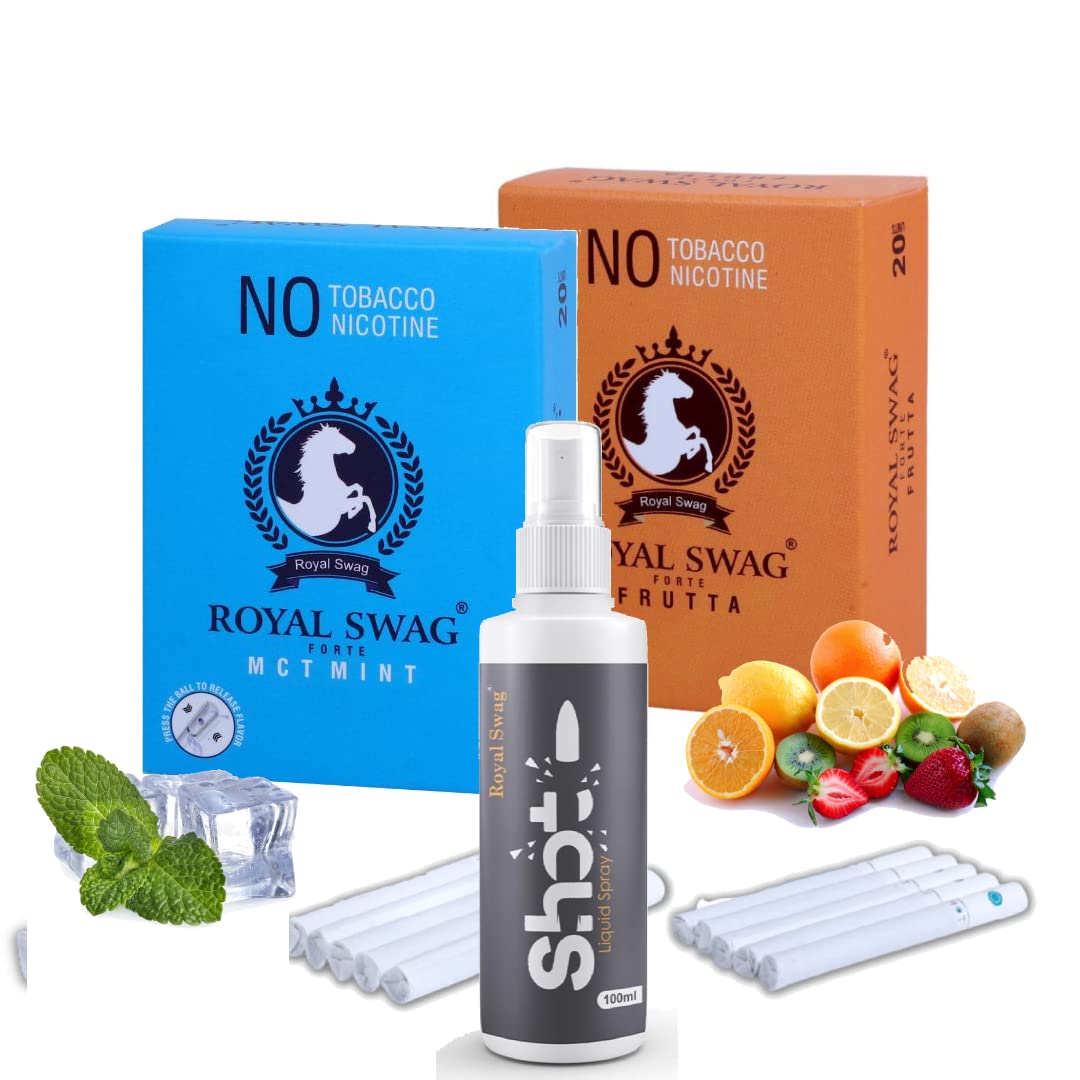 Royal Swag Herbal Cigarettes Mint, Frutta Clove Flavoured 40 Sticks | 100% Tobacco Free & Nicotine Free Tobacco Alternatives Herbal Smokes Pack Of 40 With 100ml Shot Anti Addiction Spray