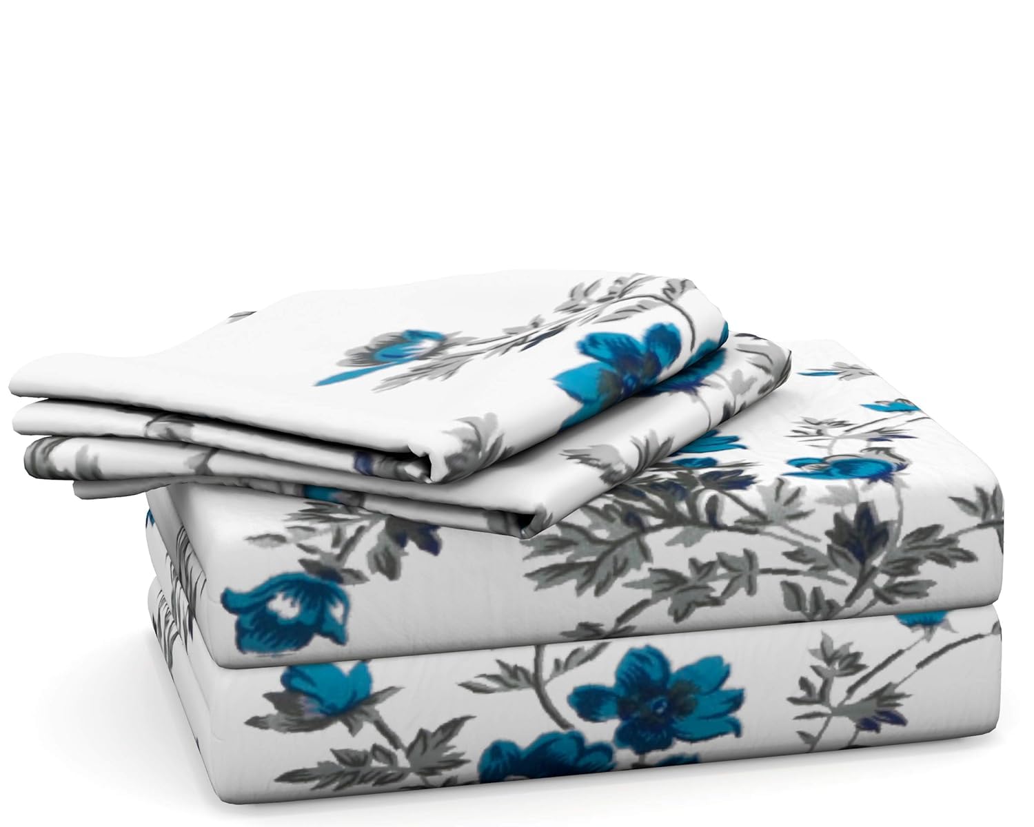 Print King Size Bedsheet With 2 Pillow Cover - 110 X 108 Inches, White & Blue | Soft & Comfortable Feel To Your Skin | Machine Wash In Cold Water