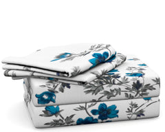 Print King Size Bedsheet With 2 Pillow Cover - 110 X 108 Inches, White & Blue | Soft & Comfortable Feel To Your Skin | Machine Wash In Cold Water
