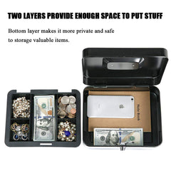 Cash Box, With Key Lock & Coin Try, Portable, 10" Inch Petty Cash Box, Money Safe Box | Colour - Black, Material - Alloy Steel