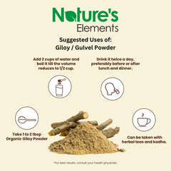 Natures Elements Gulvel Powder Giloy Guduchi Stem 100% Pure & Herbal, Ayurvedic For Natural Support To Increase Immunity For Men & Women | 80gm 0.1lbs