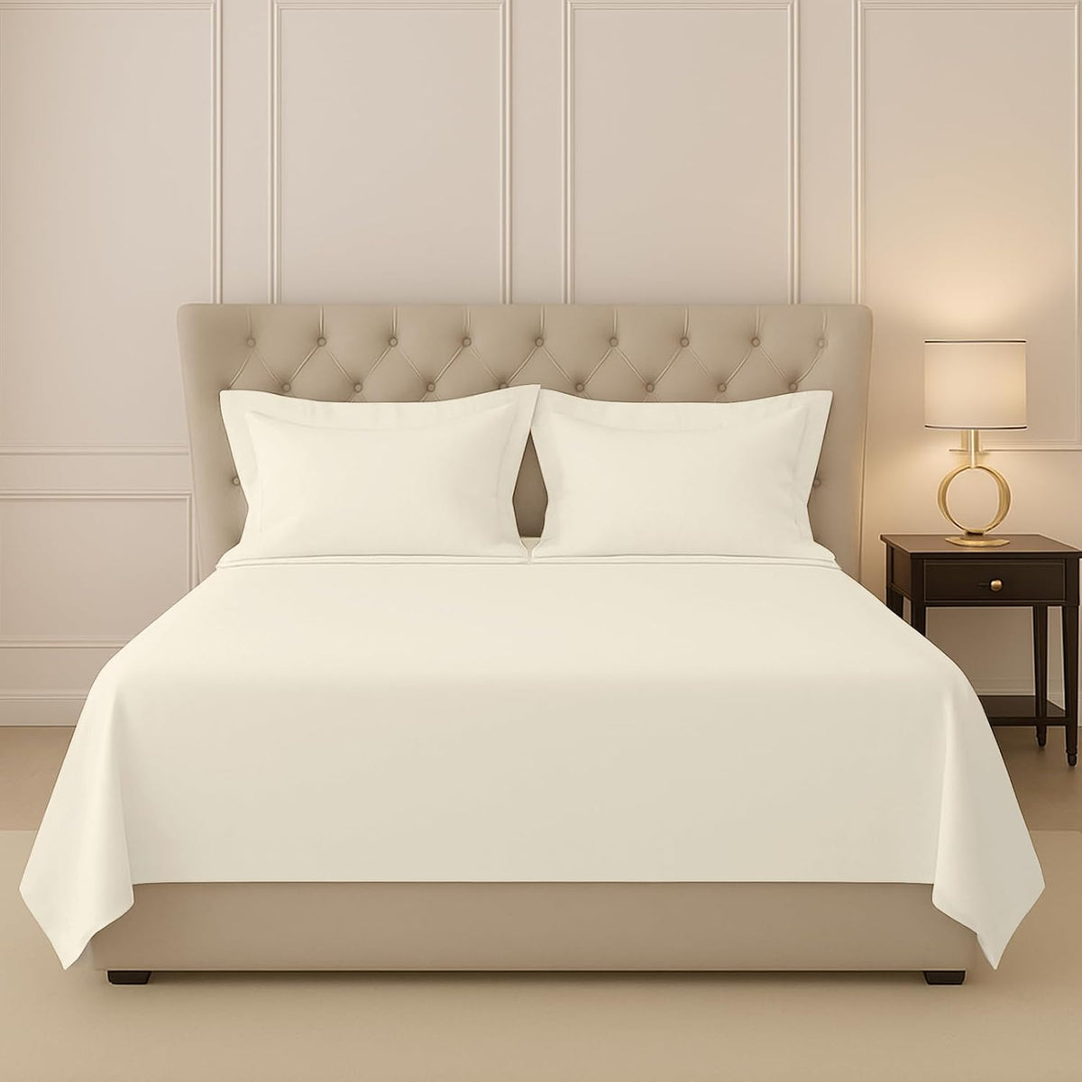 Flat Bedsheet For Double Bed With Two Matching Pillow Cover - 90 X 100 Inches, Ivory | Sheets Naturally Breathable & Durable