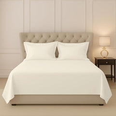 Flat Bedsheet For Double Bed Queen Size With Two Matching Pillow Cover - 90 X 110 Inches, Ivory | Sheets Naturally Breathable & Durable