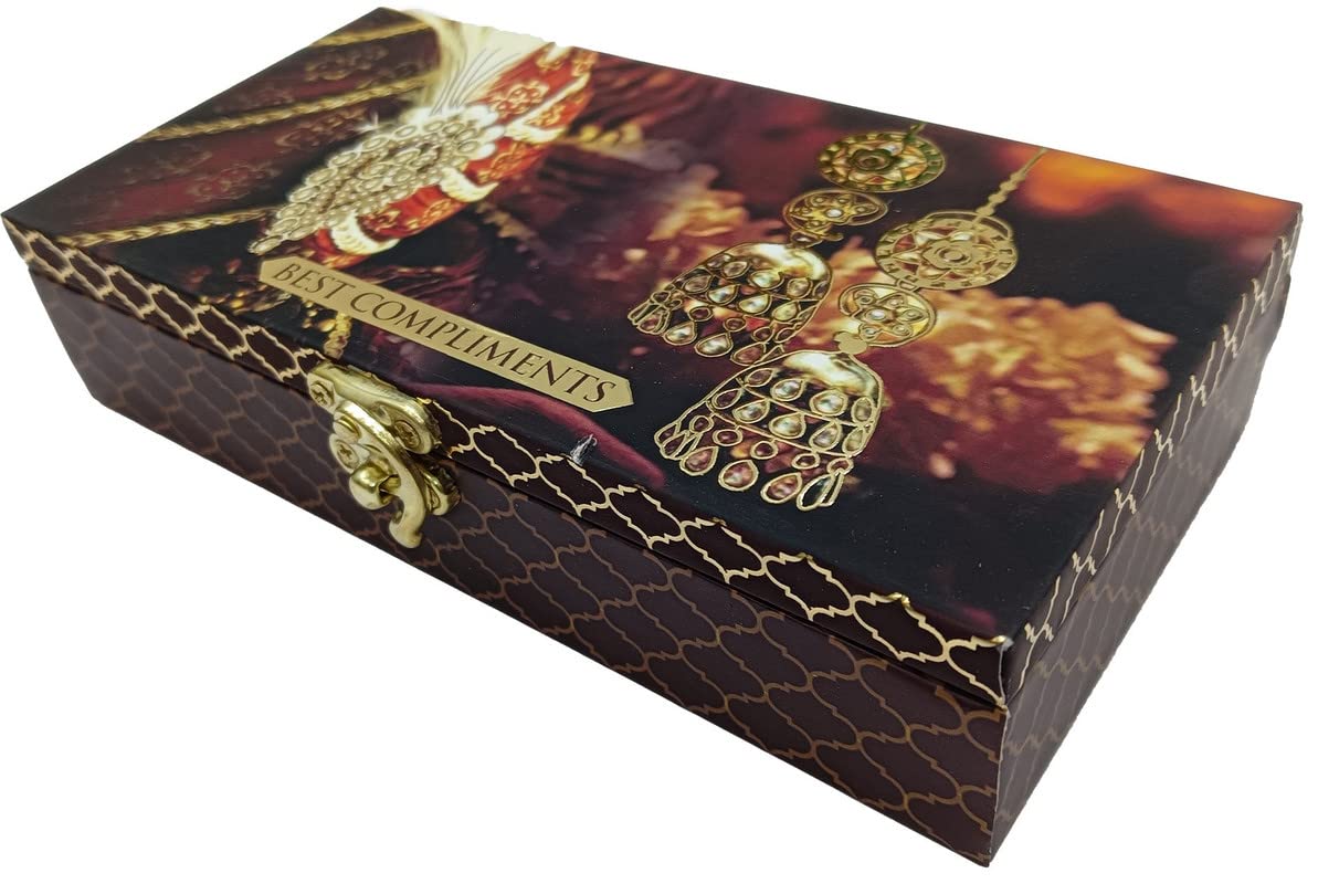 Designer Wodden Fancy Shagun Gift Boxes For Wedding, Shagun Cash Box Or Money Box With Mgi Printing For Wedding, Engagement, Holi, Diwali, Baby Showers, Colour - Brown, Pack Of 2