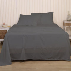 Flat Bedsheet For Super King Size Bedding With 2 Pillow Cover For Bedroom - 108 X 120 Inches, Light Grey | Ideal For Hotel, House, Guest House