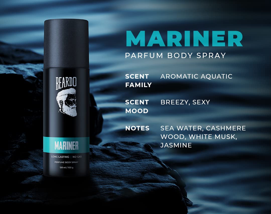 Beardo Mariner Capt Jack Long Lasting Perfume Body Spray 240ml 8.1 Fl.oz. Pack Of 2 | Best Gift For Men