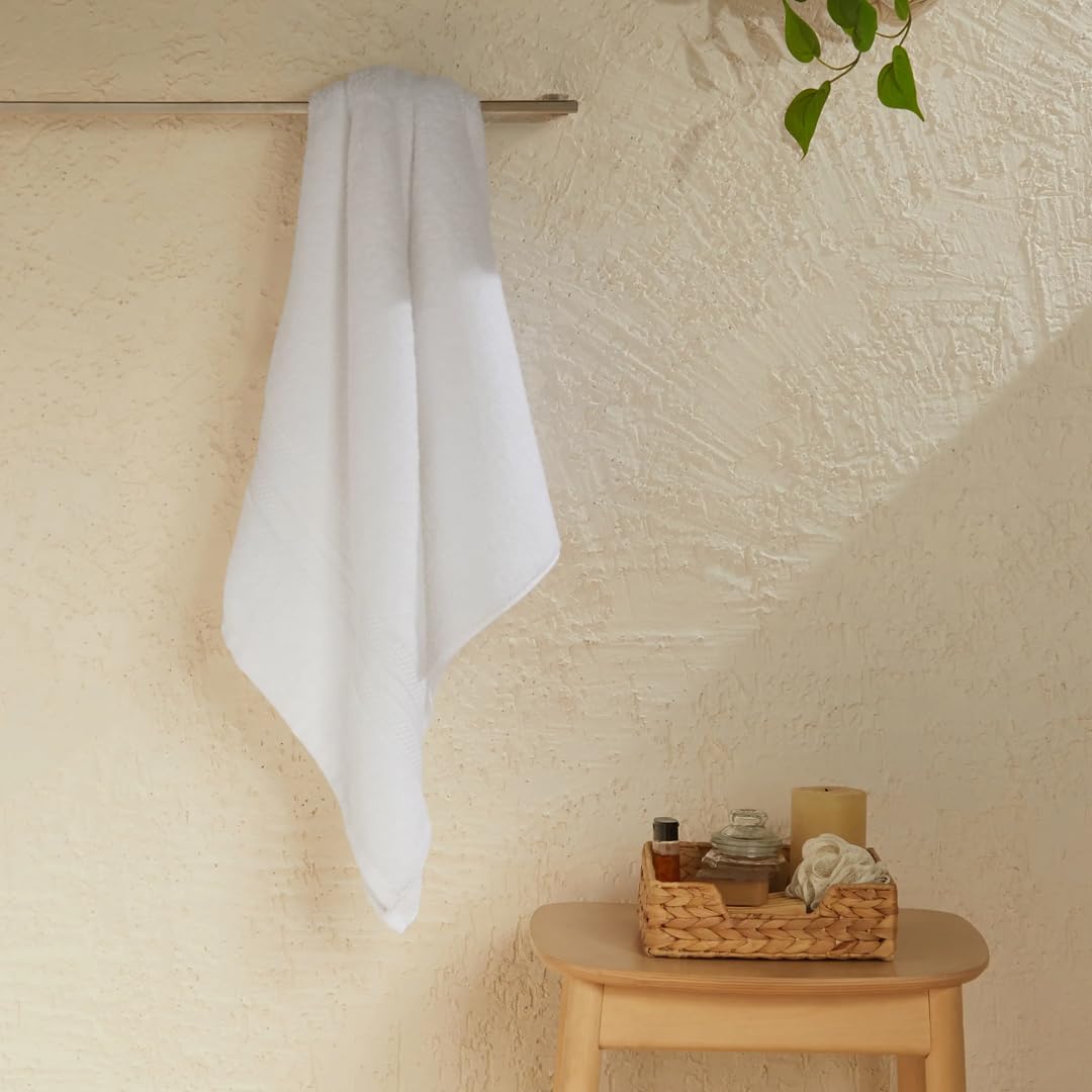 Livspace Bath Towel 475 Gsm | Bath Towels Large Size 100% Cotton, Solid Dyed, Super Soft, Absorbent (Paleto Collection - Optical White)