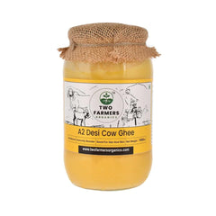 Pure Natural A2 Desi Cow Ghee By Two Farmers Organics | Rich In Vitamins A, E Healthy Desi Cow Ghee For Improves Digestion | (1Litr) 33.8 Ounce | Jar Pack