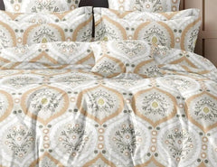 Double Bedsheet For King Size With 2 Pillow Cover + Comforter (72 X 78 Inches, Beige) | Super Soft Glace Cotton Elastic Fitted All Around | Soft To Touch & Light Weight