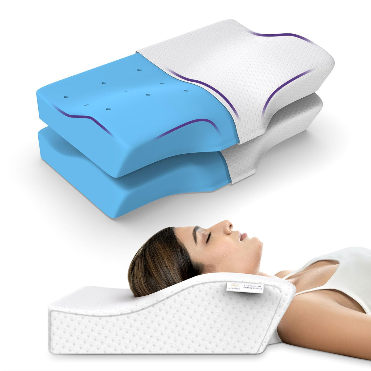 Cool Gel Cervical Pillow For Neck & Shoulder Pain - 2 & 4 Inches | Orthopedic Memory Foam Pillow For Neck Support, Contour Pillows Pain Relief | Adjustable, Removable Cover - Pack Of 2