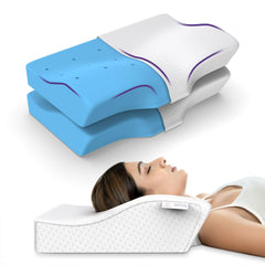 Cool Gel Cervical Pillow For Neck & Shoulder Pain - 2 & 4 Inches | Orthopedic Memory Foam Pillow For Neck Support, Contour Pillows Pain Relief | Adjustable, Removable Cover - Pack Of 2