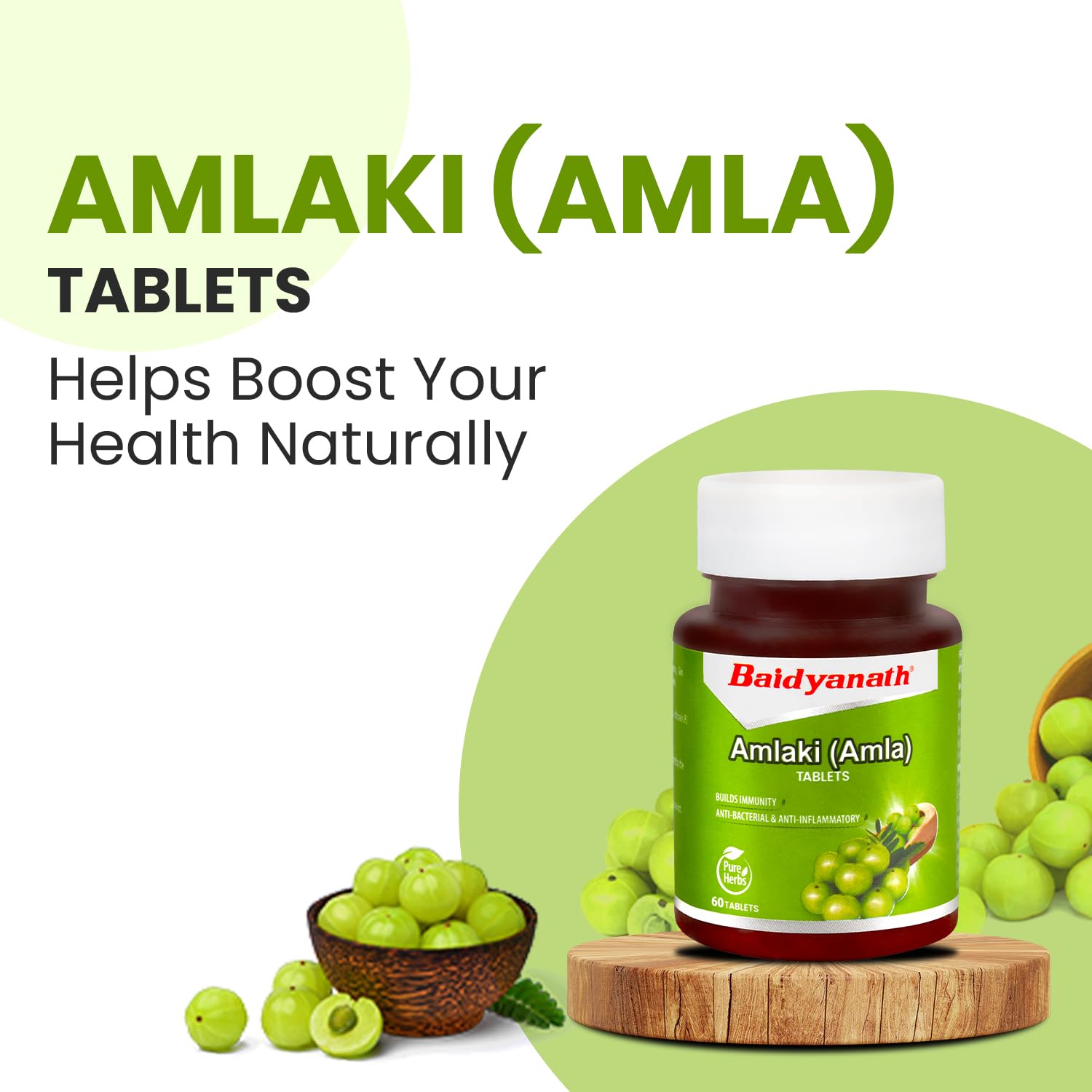Baidyanath Amlaki Amla Natural Health Booster For Enhanced Hair, Skin, Digestive Health, Metabolism Support & Sugar Level Management | 60 Tablets , 100gm 0.2lbs