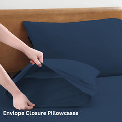 Elastic Fitted Bedsheet For Double Bed With 2 Pillow Covers | 60 X 78 Inches, Estate Blue | Comfortable Fabric, Machine Washable | Softness Every Night