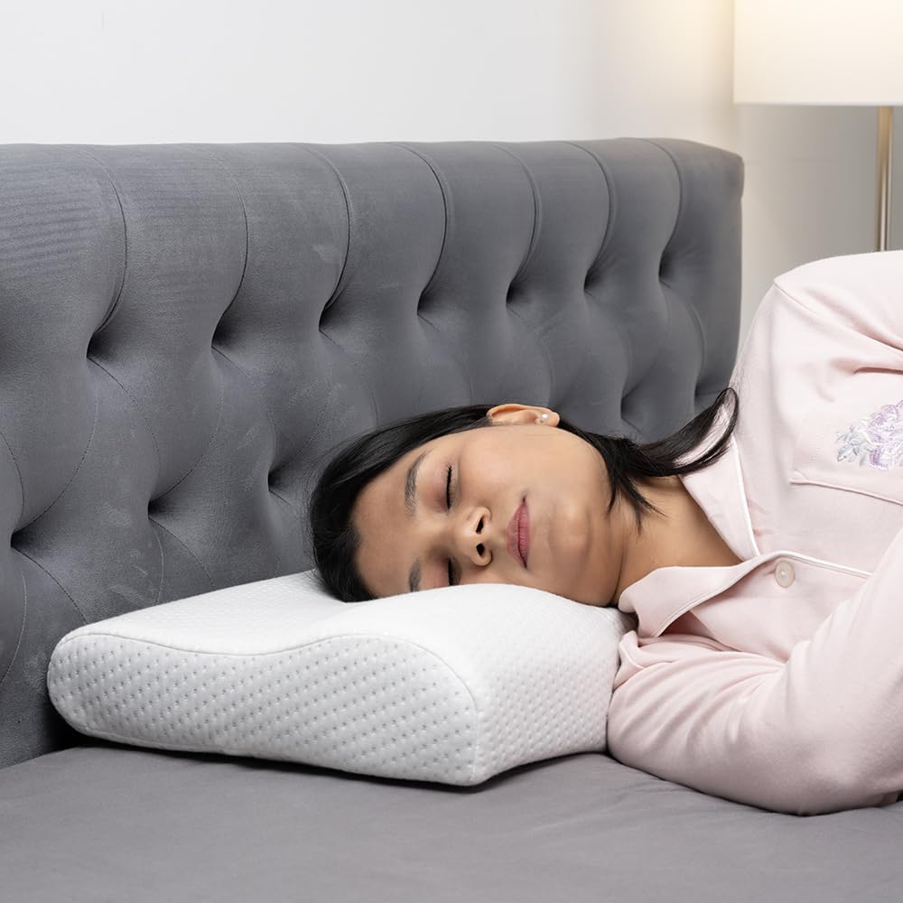 Memory Foam Pillows, For Neck Pain Relief, Cervical Pillow, White | Orthopedic Contour Pillow, For Neck & Shoulder Pain | Ortho Pillow, Washable, For Head, Back, Neck Uses - Set Of 4