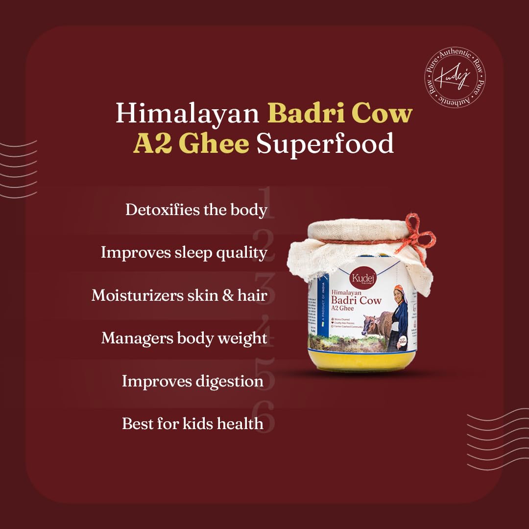 100% Pure Himalayan A2 Desi Badri Cow Ghee By Kudej | Rich In Nutrients Healthy Desi Ghee Helps To Boosts Immunity | (500ml) 16.9 Ounce | Jar Pack