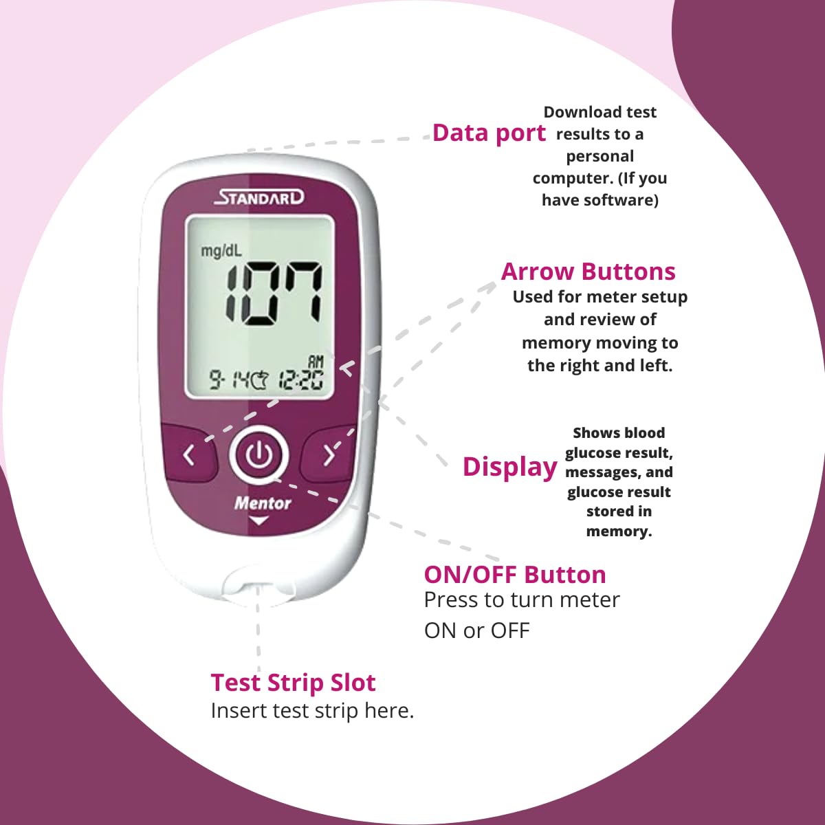 Standard Mentor Digital Blood Glucose Meter For Self Diabetes Testing Monitor Machine With 10 Strips & Complete Medical Device Kit - Glucometer