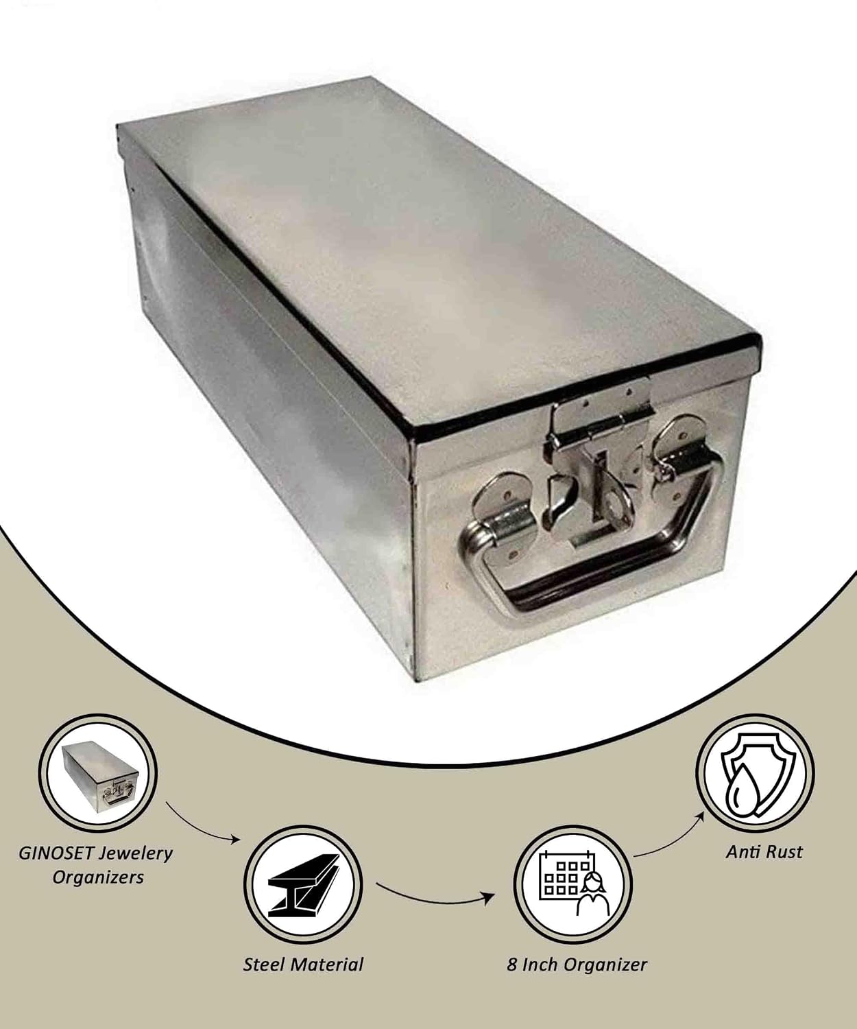 Stainless Steel Locker Boxes, Cheque Book Box, Jewellery Boxes, Cash Box, Bank Locker Box, Peti Size - 8 Inch Cash Box (10" Long (Medium) - 10" x 4.5" x 3.5"), Colour - Silver