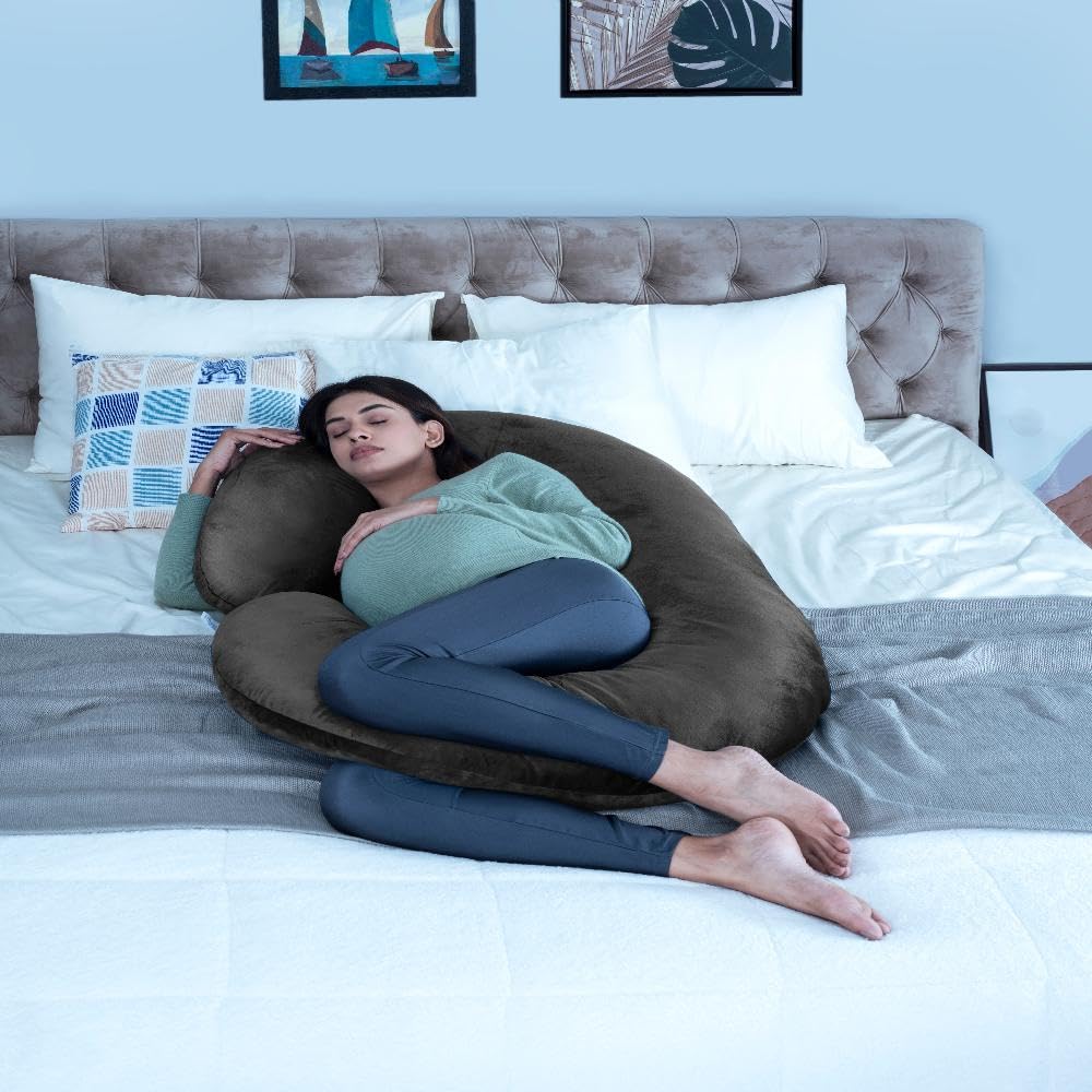 Pregnancy & Nursing Pillow Combo, C Shape Maternity Pillow, Charcoal Grey | For Pregnancy Sleeping, 5 In 1 Multipurpose Use, Nursing Pillow | For Breastfeeding With Cotton Removable Cover