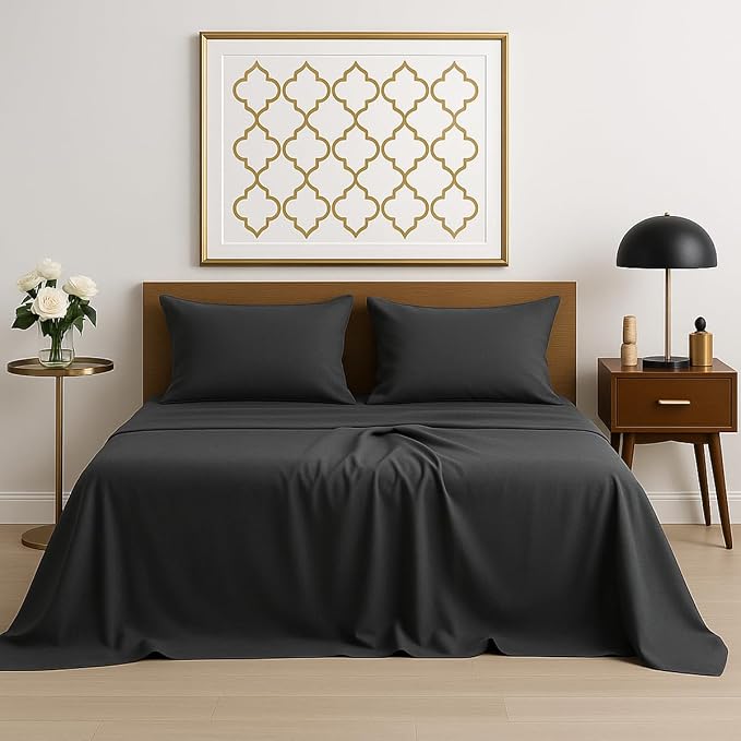 Plain Bedsheet For Queen Bed Soft Bedding Sheet With 2 Pillow Covers | 90x102 Inch, Dark Grey - Wrinkle, Resistant & Lightweight Double Bedsheet