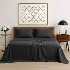 Plain Bedsheet For Queen Bed Soft Bedding Sheet With 2 Pillow Covers | 90x102 Inch, Dark Grey - Wrinkle, Resistant & Lightweight Double Bedsheet