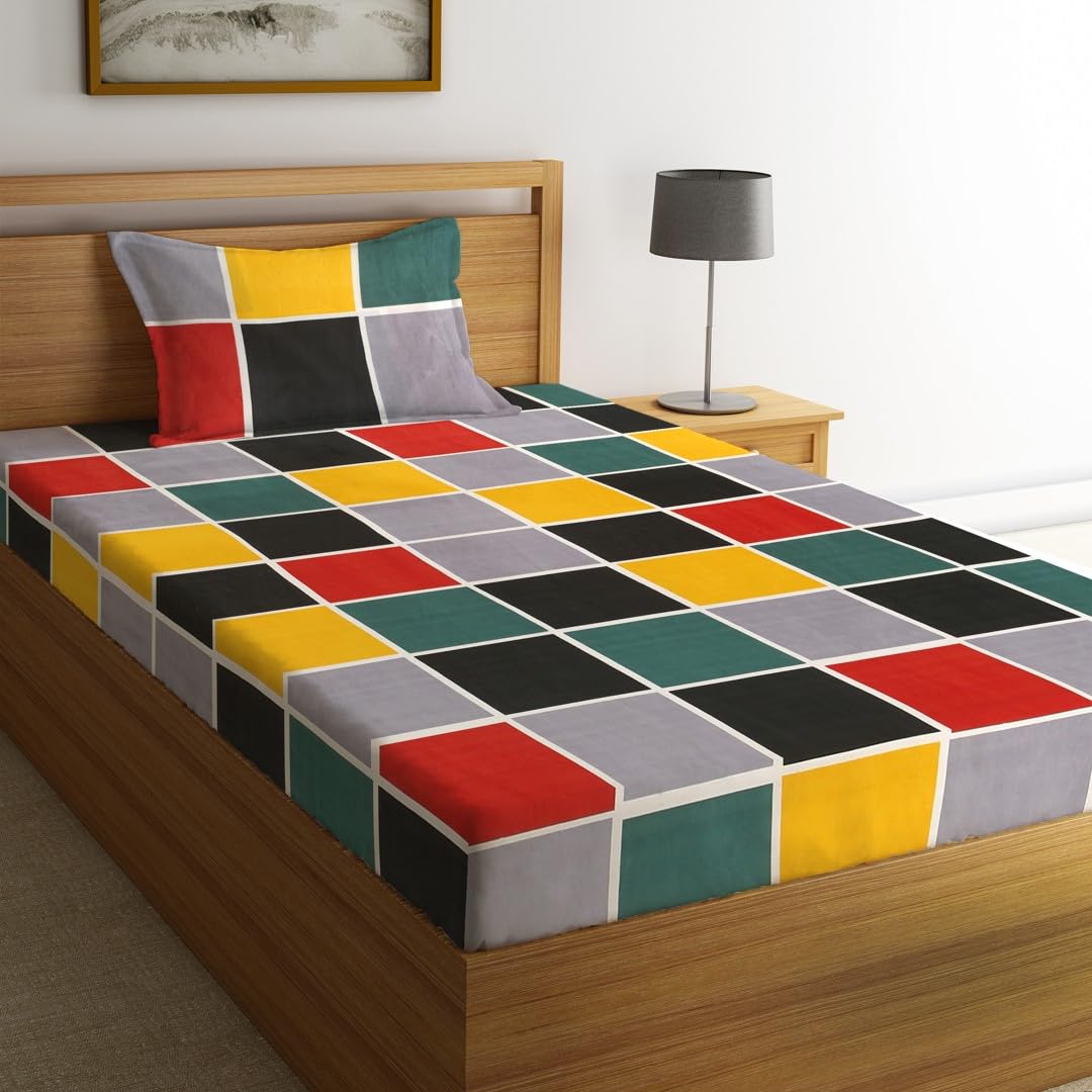 144 TC Microfiber Single Bedsheet With 1 Pillow Cover - 55 X 86 Inches, Multicolor | Soft To Touch & Comfortable | Natural Resistance To Shrinkage & Wrinkles
