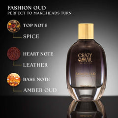 Crazy Owl Fashion Oud Eau De Parfum 100ml 3.4 Fl.oz. Premium Long Lasting Luxury Unisex Perfume