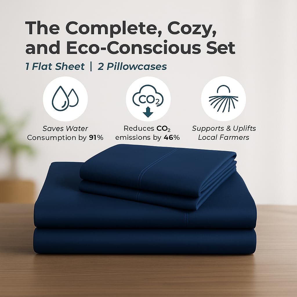 Double Bedsheet For Queen Size With 2 Matching Pillow Cover - 90 X 100 Inches, Navy Blue | Breathable & Durable, Soft Touch & Perfect For All Seasons