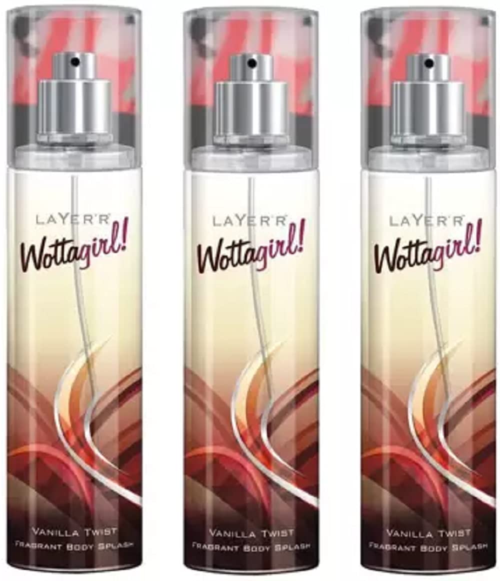 Layer'r Wottagirl Combo Of 3 Vanilla Twist Fragrant Body Splash 135ml 4.56 Fl.oz. Each | For Women