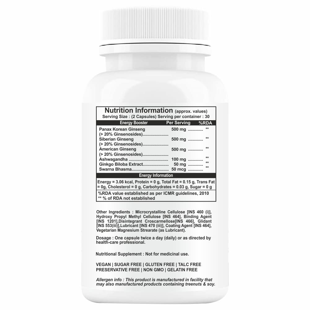 Propeptides Ginseng Capsules For Men With Korean Red Ginseng, Ashwagandha Powder Extract & Ginkgo Biloba To Boost Stamina, Energy, Focus & Good Health | 60 Capsules 100gm 0.2lbs