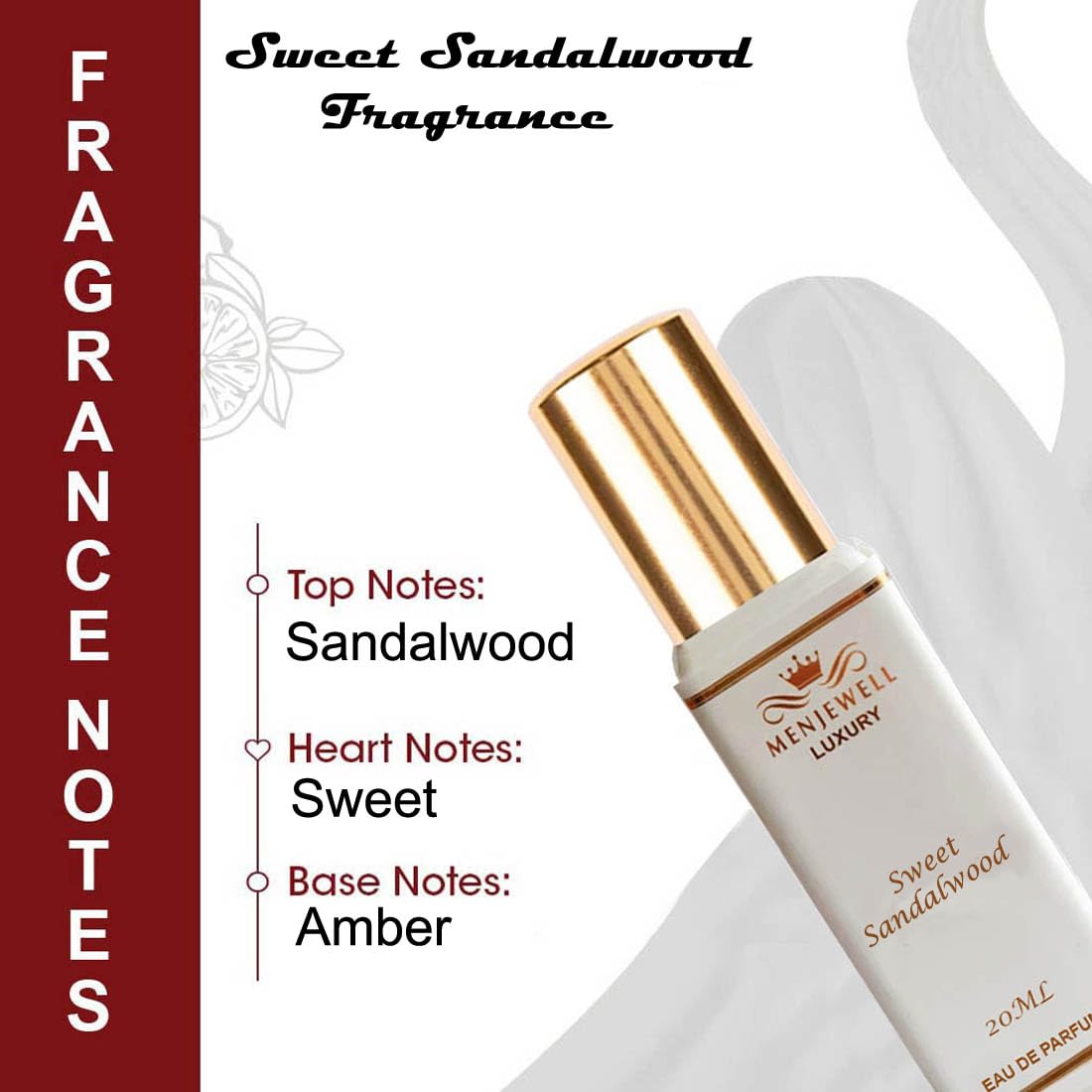 Menjewell Sweet Sandalwood Eau De Parfum 20ml 0.67 Fl.oz. Mini Perfume Lightweight | Masculine Fragrance | Travel Friendly