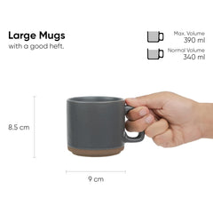 Large Ceramic Coffee Mug Set Of 2 - Grey, 350ml Each | Ceramic Japandi Mug, Tea Mug With Matte Finish - Mug For Coffee | Ceramic Coffee Mug - Microwave Safe & Dishwasher Safe
