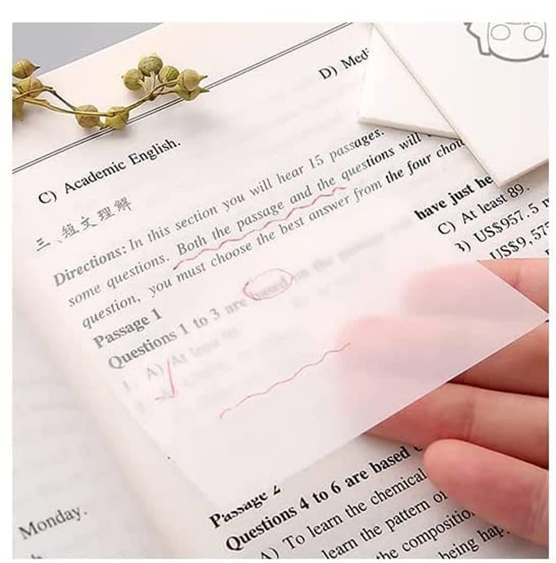 100 Pcs Transparent Sticky Notes Self-Stick Note Pads, Perfect For Study & Writing, Books & Office