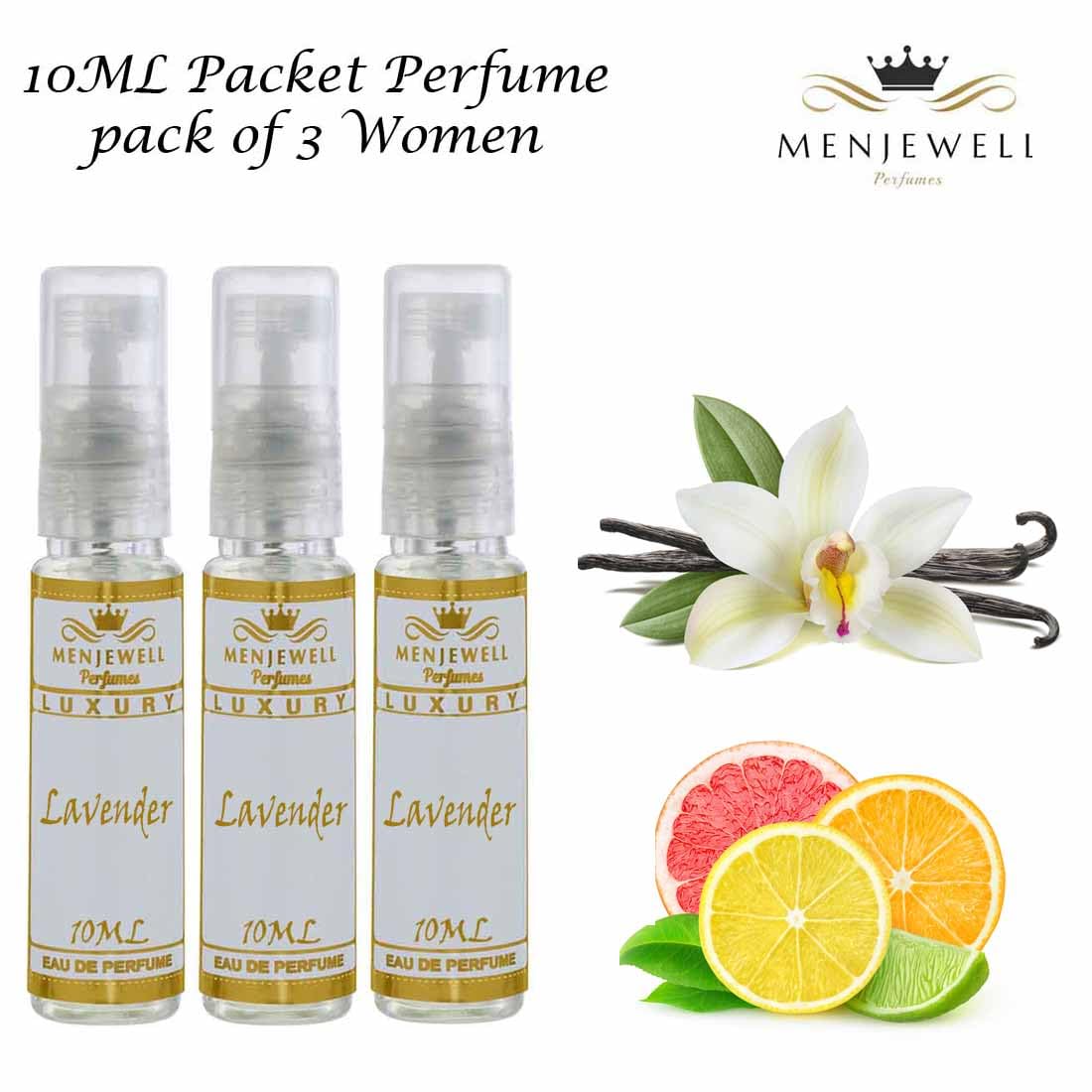 Menjewell Luxury Lavender Eau De Parfum 3x 0.3 Fl.oz. Perfume Gift Set For Her | Alcohol Free