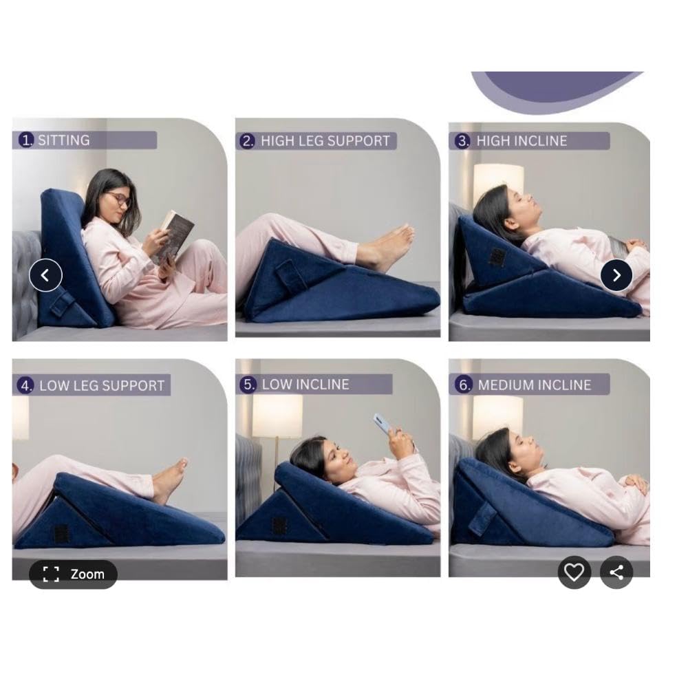 Wedge Cushion, Memory Foam Leg Pillow For Sleeping, Acid Reflux - Dark Blue | Back Support Pillow For Bed, For Sitting Wedge Pillow, Multi-Purpose Use | For Head & Neck Support Pillow