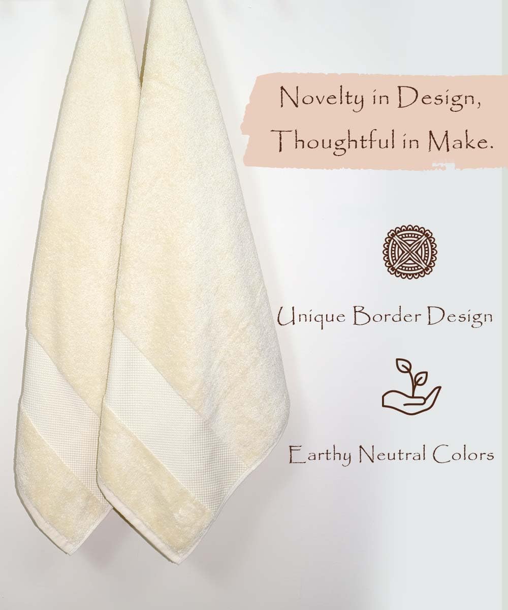 Rangoli Soft Absorbent Durable Towels Earthly Egyption Cotton Plush Luxurious Large Size Bath Towel 1000 Gsm (Cream)- Pack Of 2