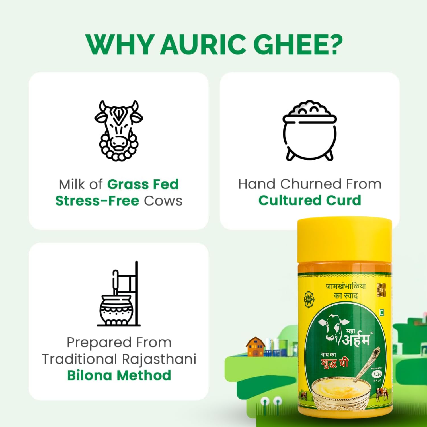 100% Pure Cow Shudh Ghee By Maha Arham | Rich In Taste & Nutrients Homemade Pure Cow Ghee For Dishes | 5 Litre (1 Litre * 5) 169.0 Ounce | Jar Pack
