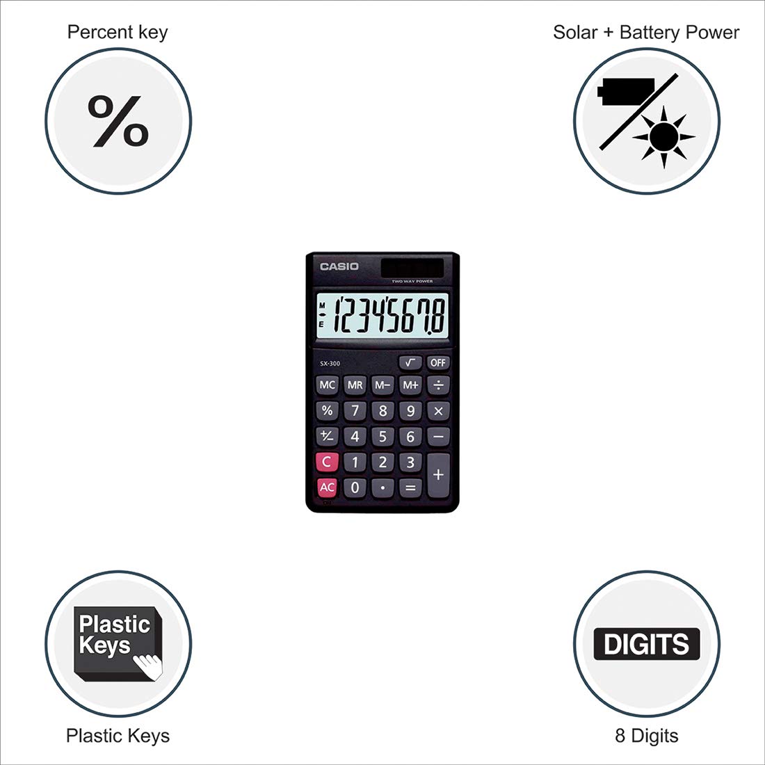 Casio SX-300-W Portable Calculator & Casio HL-4A Portable Calculator, Extra Small Size | Pocket Size Calculator