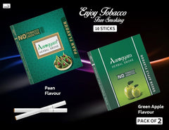 Aarogyam Herbals Pack Of 2 Flavours 100% Tobacco & Nicotine Free Cigarette For Relieve Stress & Mood Enhance Product Green Apple, Paan - 10 Sticks X 2 Packets