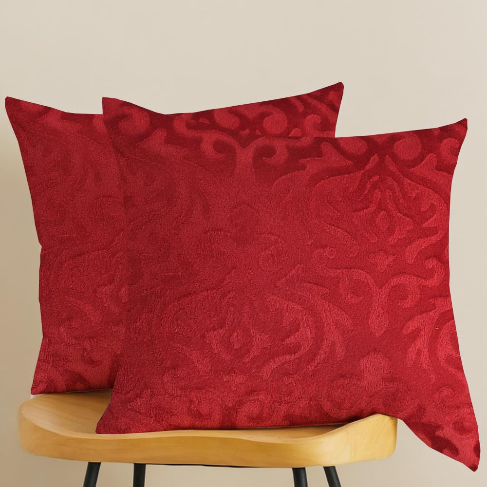 Microfiber Square Pillow Cushion For Sofa & Bed, Maroon - 12 X 12 Inch | Soft, Fluffy For Comfort & Back Support | Breathable, Washable | Premium Velvet Outer Cover With Zip - Set Of 2