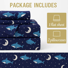 Kids Bedsheet Double Fun, Colorful & Soft Microfiber Bed Sheet With 2 Pillow Covers - Size 90x100 Inch, Dark Blue | Wrinkle-Free & Cozy Bedding For Boys & Girls