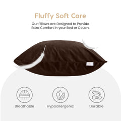 Microfiber Square Soft Pillow Cushion For Sofa & Bed, Brown - 16 X 16 Inch | Fluffy For Comfort & Back Support | Hypoallergenic, Washable | Premium Velvet Outer Cover With Zip - Pack Of 5