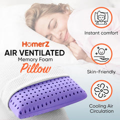 Premium Ventilated Memory Foam Cooling Pillow With Neck, Model - Lavender | For Head, Shoulder & Back Support - Relaxing For Side, Back, Stomach Sleepers, Bed Pillow - Pack Of 2