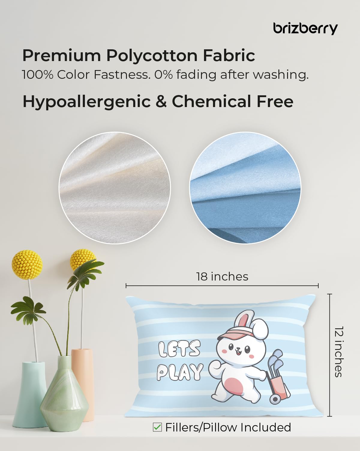 Kids Pillow Cushion With Super Soft Fabric, Animal & Cartoon Prints - 12x18 Inches | Dual Sided Design, Durable & Easy Care | Large & Versatile, Multi-Purpose, Made In India - Design 17
