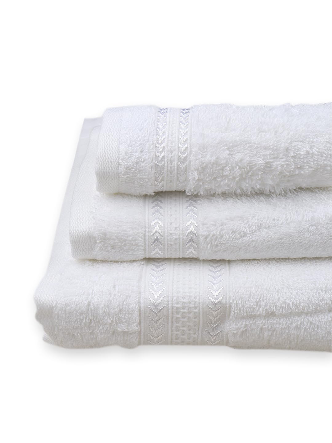 Ramraj Cotton Bamboo Terry Bath, Hand & Face Towel 850 Gsm | Quick Dry & Anti Microbial Combo Towel (White) - Set Of 3