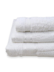 Ramraj Cotton Bamboo Terry Bath, Hand & Face Towel 850 Gsm | Quick Dry & Anti Microbial Combo Towel (White) - Set Of 3